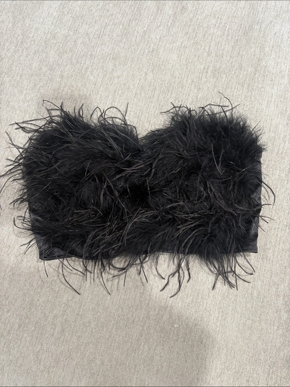 Fashion Nova Black Feathered Strapless Crop Top